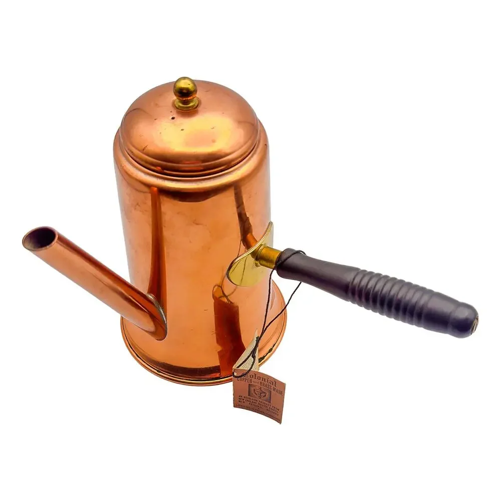Vintage Colonial Copper & Brass Ware 4-Piece Kettle w/Lid Creamer and Sugar Bowl